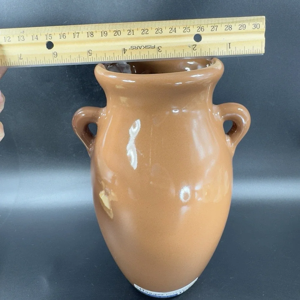 Haeger Pottery Brown Glaze Vase Vessel Jug With Small Handles Original Label USA